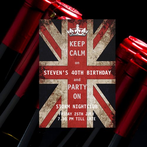 Union Jack UK Flag Males Birthday Party Invitation