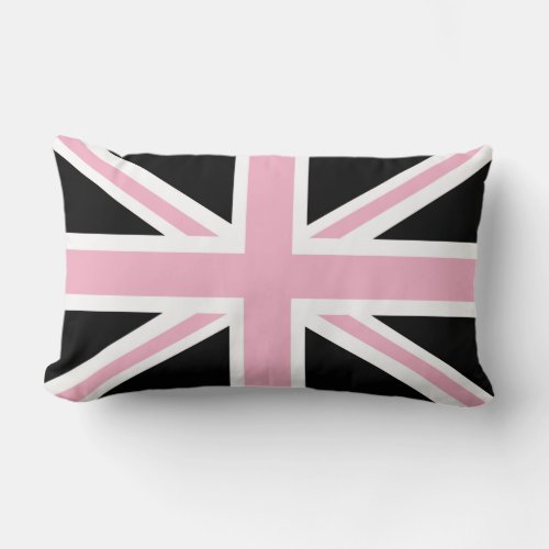 Union Jack UK Flag Pink and Black Lumbar Pillow