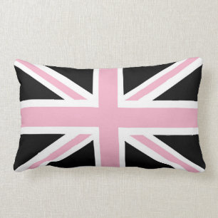 Union Jack UK Flag Pink and Black Lumbar Pillow