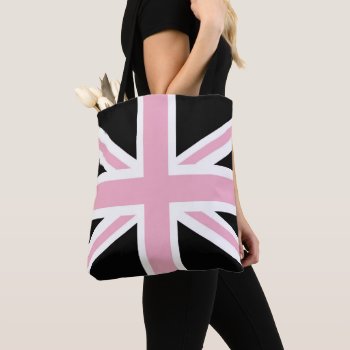 Union Jack Uk Flag Pink And Black Tote Bag by AnyTownArt at Zazzle