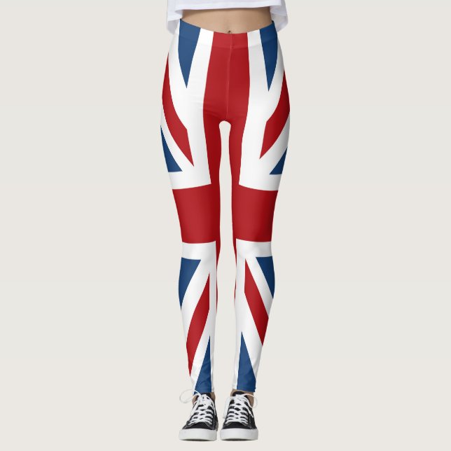 Union Jack UK Flag Red White Blue Leggings (Front)