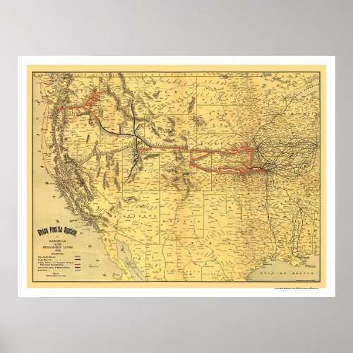 Union Pacific Railroad Map 1900 Poster