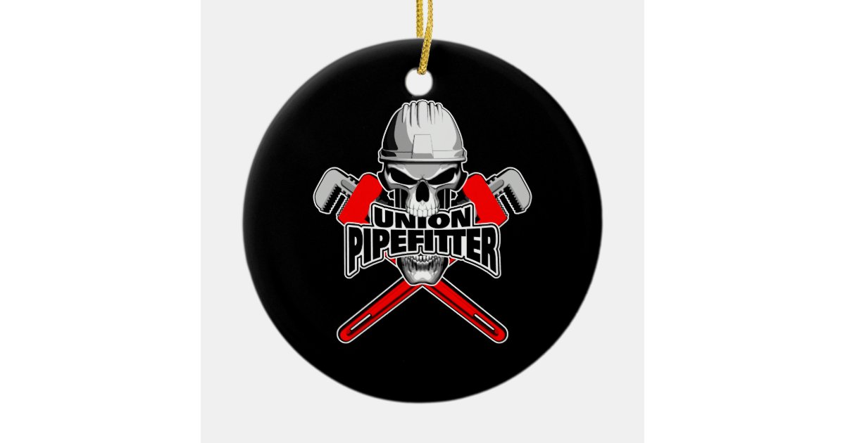 Union Pipefitter Skull and Wrenches Ceramic Ornament