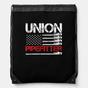 Union Pipefitter Union Strong USA American Flag St Drawstring Bag
