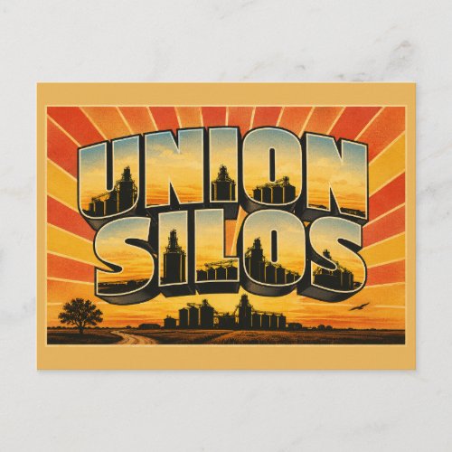 Union Silos ND Prairie Sky Mural Art Postcard