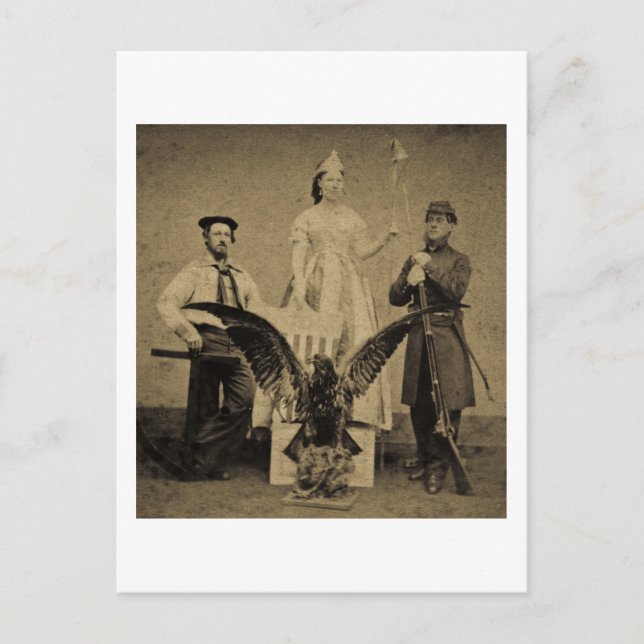 Union Soldier, Sailor, and Lady Liberty Civil War Postcard (Front)