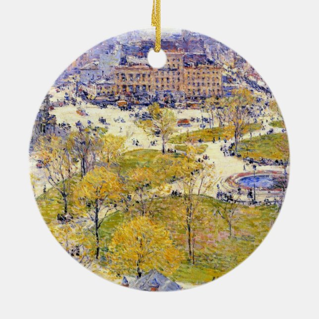 Union Square in Spring by Frederick Childe Hassam Ceramic Ornament (Back)