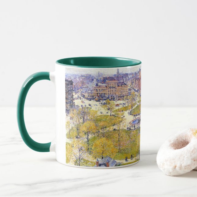 Union Square in Spring by Frederick Childe Hassam Mug (With Donut)