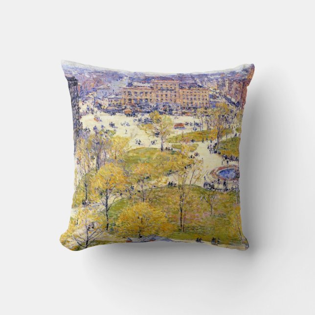 Union Square in Spring by Frederick Childe Hassam Throw Pillow (Front)