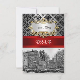 Union Square NYC Black Damask 211 RSVP 2 Card