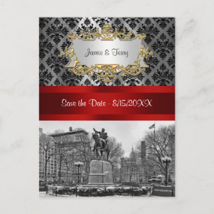 Union Square NYC Black Damask 211 Save the Date Announcement Postcard