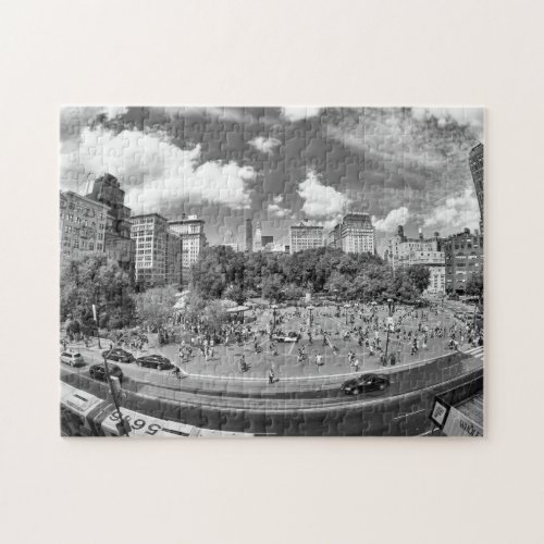Union Square NYC From Above BW Fish Eye View Jigsaw Puzzle