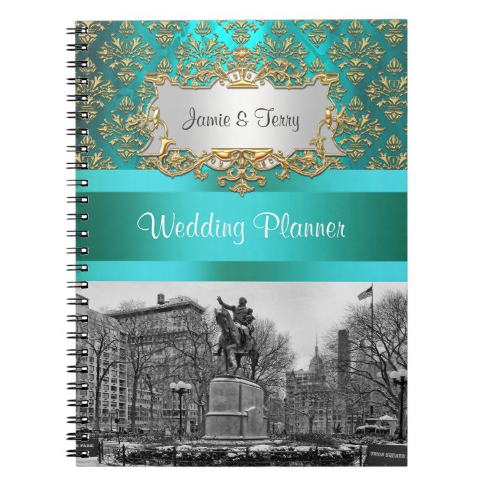 Union Square NYC Gold Teal Damask 222 Notebook