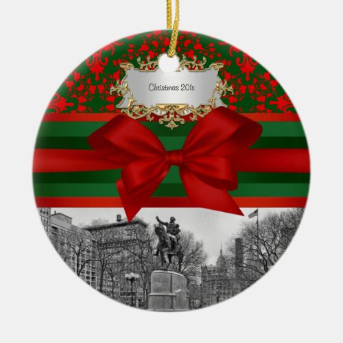 Union Square Park Winter NYC Xmas Damask 2R Ceramic Ornament