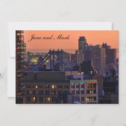 Union Square view of Manhattan Bridge Pink Sky 1 Invitation