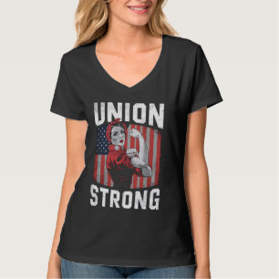 Union Strong For Women Labor Day Messy Bun USA Fla T-Shirt