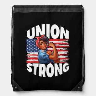 Union Strong Happy Labor Day American Flag Decor Drawstring Bag