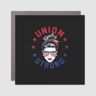 Union Strong Labor Day Messy Bun USA Flag Car Magnet