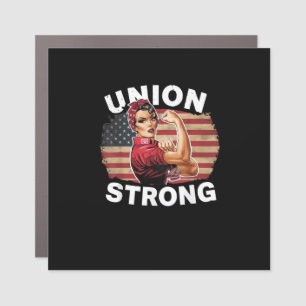 Union Strong - Labor Day Messy Bun USA Flag Car Magnet