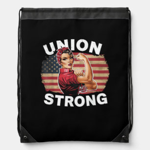 Union Strong - Labor Day Messy Bun USA Flag Drawstring Bag