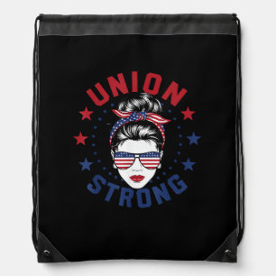 Union Strong Labor Day Messy Bun USA Flag Drawstring Bag