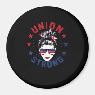 Union Strong Labor Day Messy Bun USA Flag Magnet