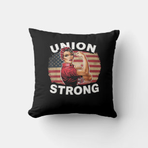 Union Strong - Labor Day Messy Bun USA Flag Throw Pillow