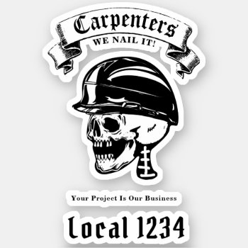 Union Trade Custom Name Hard Hat Skull Logo Sticker by MiniBrothers at Zazzle