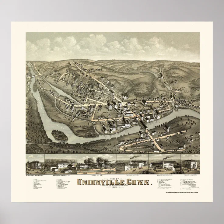 Unionville, Ct Panoramic Map - 1878 Poster 