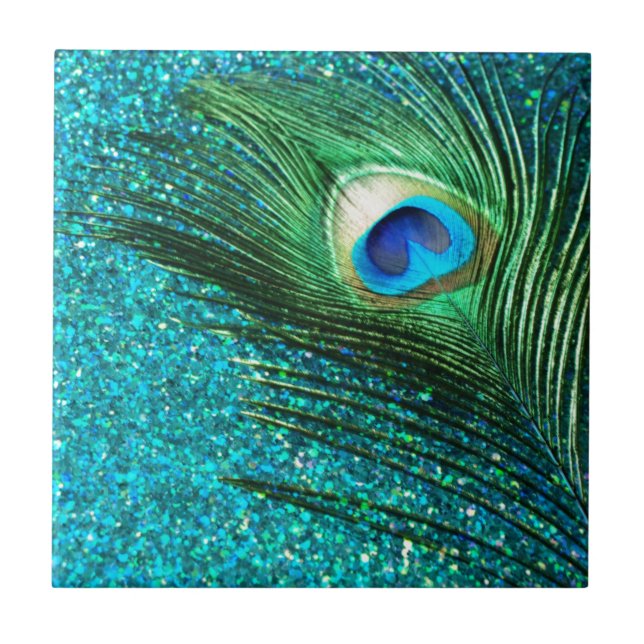 Uniqe Aqua Peacock Ceramic Tile (Front)