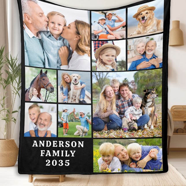 Unique 11 Photo Collage Personalized Cute Family Fleece Blanket (Creator Uploaded)