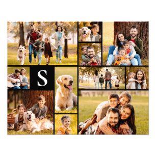 Unique 11 Photo Collage Simple Monogram Black