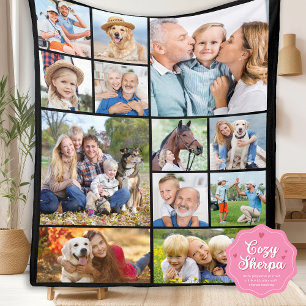 Unique 12 Photo Collage Minimal Cute Simple Sherpa Blanket