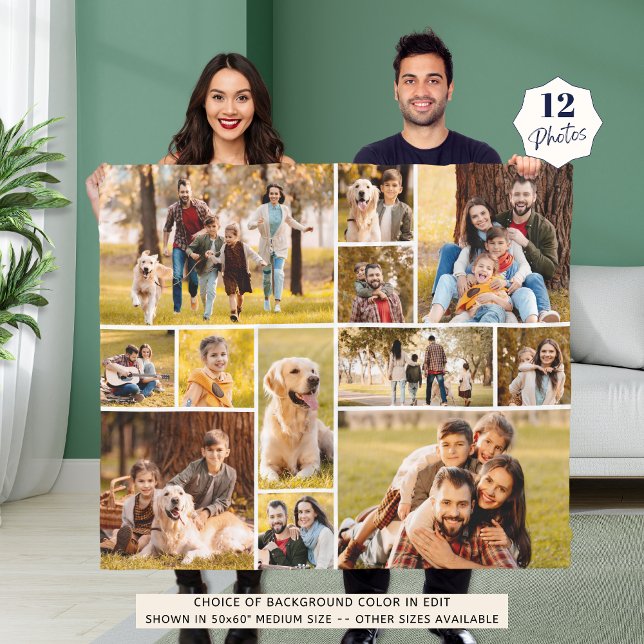 Unique 12 Photo Collage Minimalist Simple Fleece Blanket (Creator Uploaded)