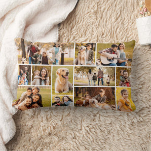 Unique 12 Photo Collage Minimalist Simple Lumbar Pillow