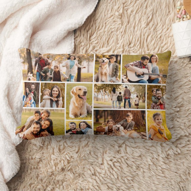 Unique 12 Photo Collage Minimalist Simple Lumbar Pillow (Blanket)