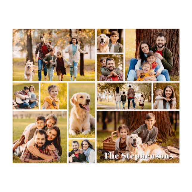 Unique 12 Photo Collage Name Simple Acrylic Print (Front)