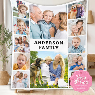 Unique 12 Photos Collage Cute Simple Family Sherpa Blanket
