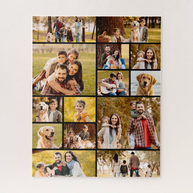 Unique 14 Photo Collage Simple Black Jigsaw Puzzle (Vertical)