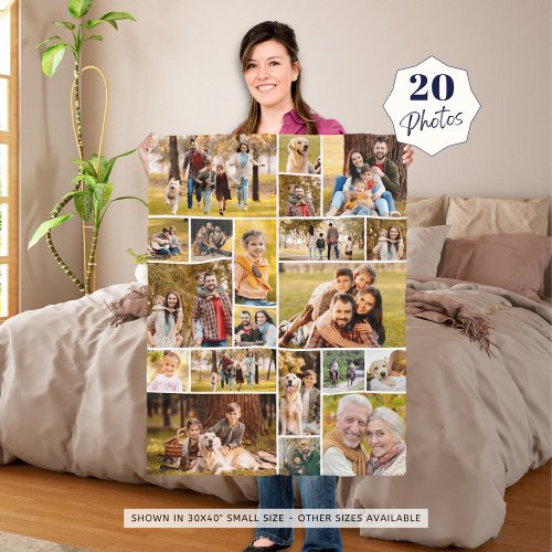 Unique 20 Photo Collage Minimalist Simple Fleece Blanket