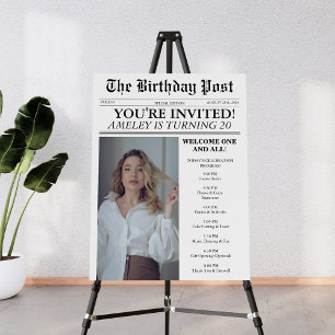 Unique 20th Birthday party Newspaper Photo welcome Foam Board