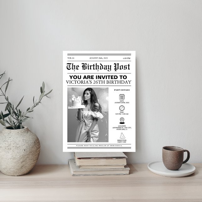 Unique 26th Birthday party Newspaper Cover Photo Invitation (Creator Uploaded)