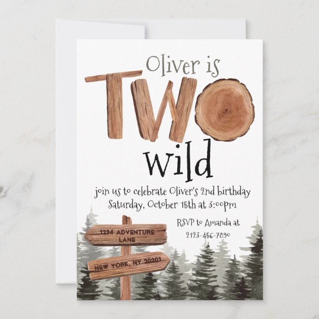 Unique 2nd Birthday Watercolor Rustic Two Wild  Invitation (Front)