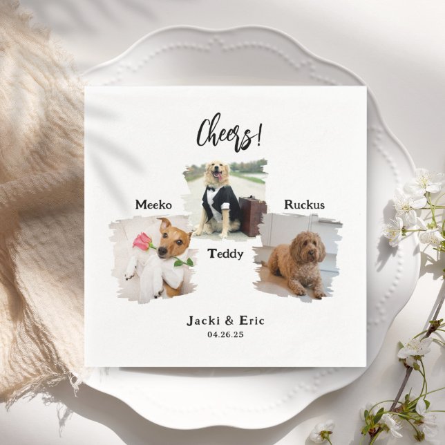 Unique 3 Photos Cheers Pet Cat Dog Wedding  Napkins (Creator Uploaded)