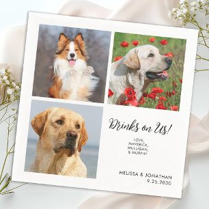 Unique 3 Photos Drinks On Us Pet Cat Dog Wedding Napkins
