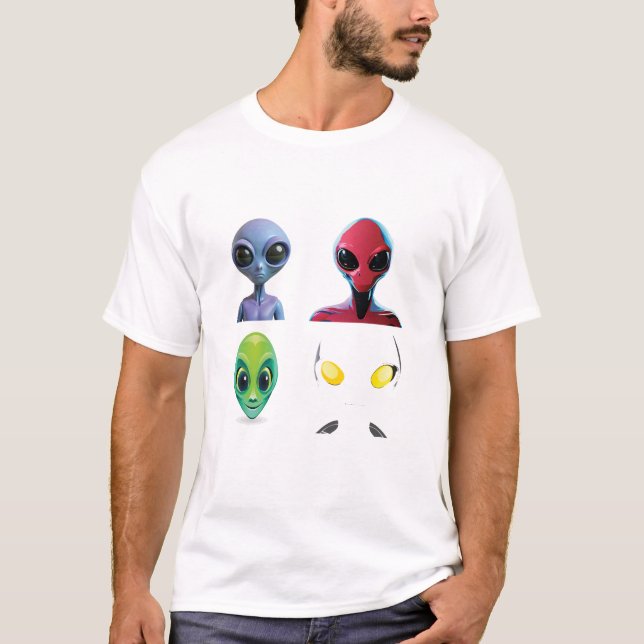 Unique 3D Alien Face Design T-Shirt (Front)