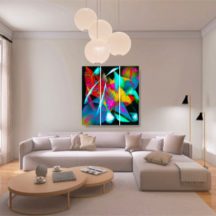 Unique 3D Colourful Liquified Abstract Artistic Triptych