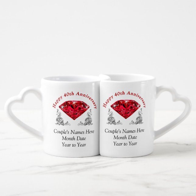 Unique 40th Anniversary Gifts PERSONALIZED Coffee Mug Set (Front Nesting)