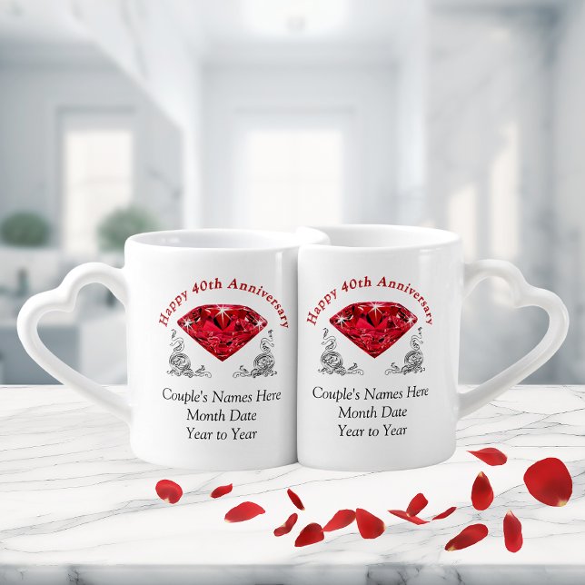 Unique 40th Anniversary Gifts PERSONALIZED Coffee Mug Set (Inexpensive 40th anniversary gifts. 40 year marriage anniversary gift. 40th wedding anniversary gift)