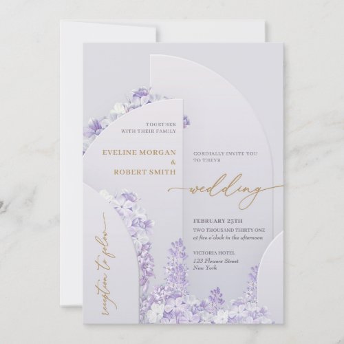 Unique 4 arches spring purple lilac flowers gold  invitation
